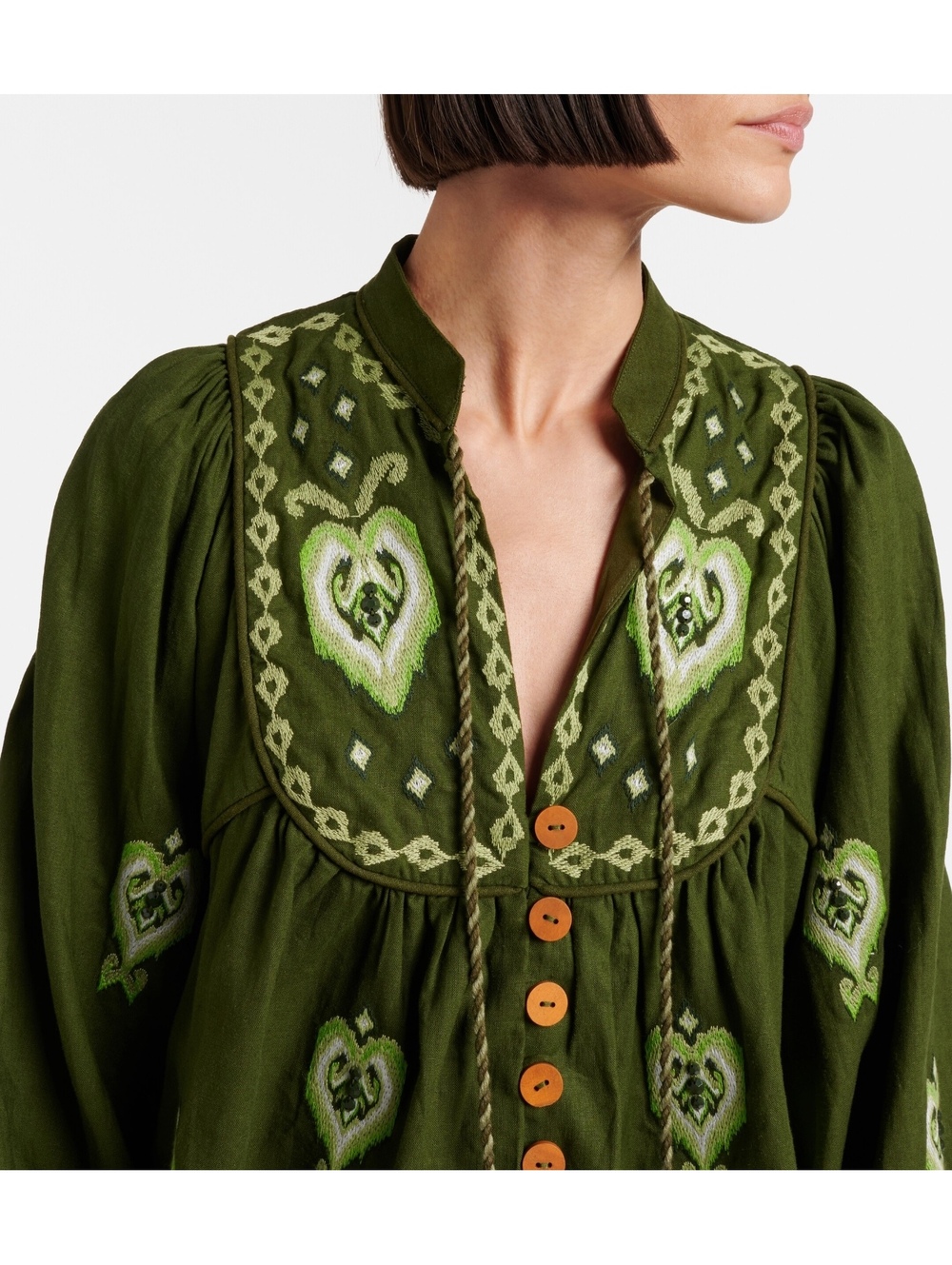 FARM RIO Embroidered Linen-Blend Blouse NWT Large - Picture 2 of 8